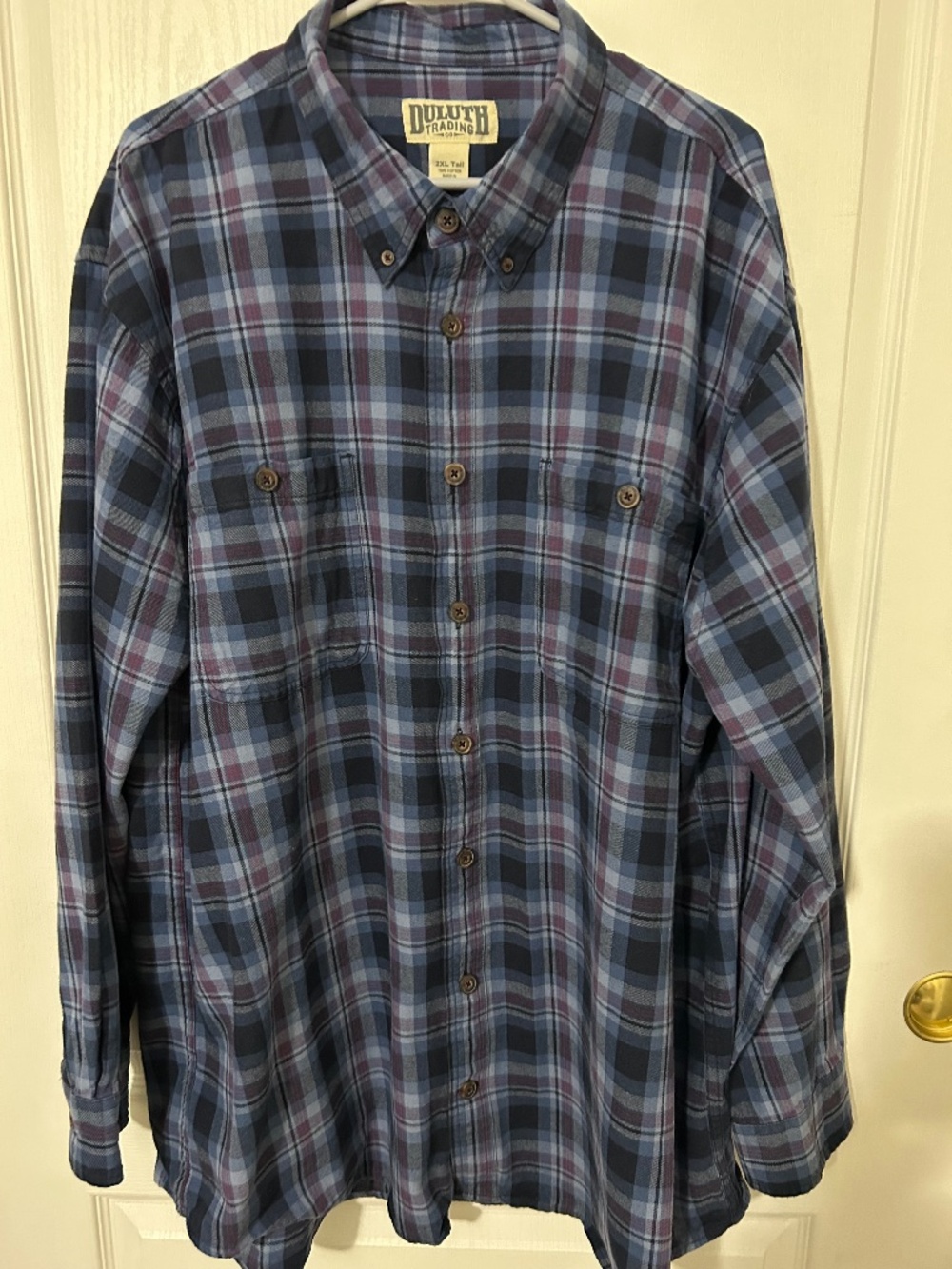 Duluth Trading Co. Men's 2XL Tall Plaid Flannel Shirt Long Sleeve Cotton